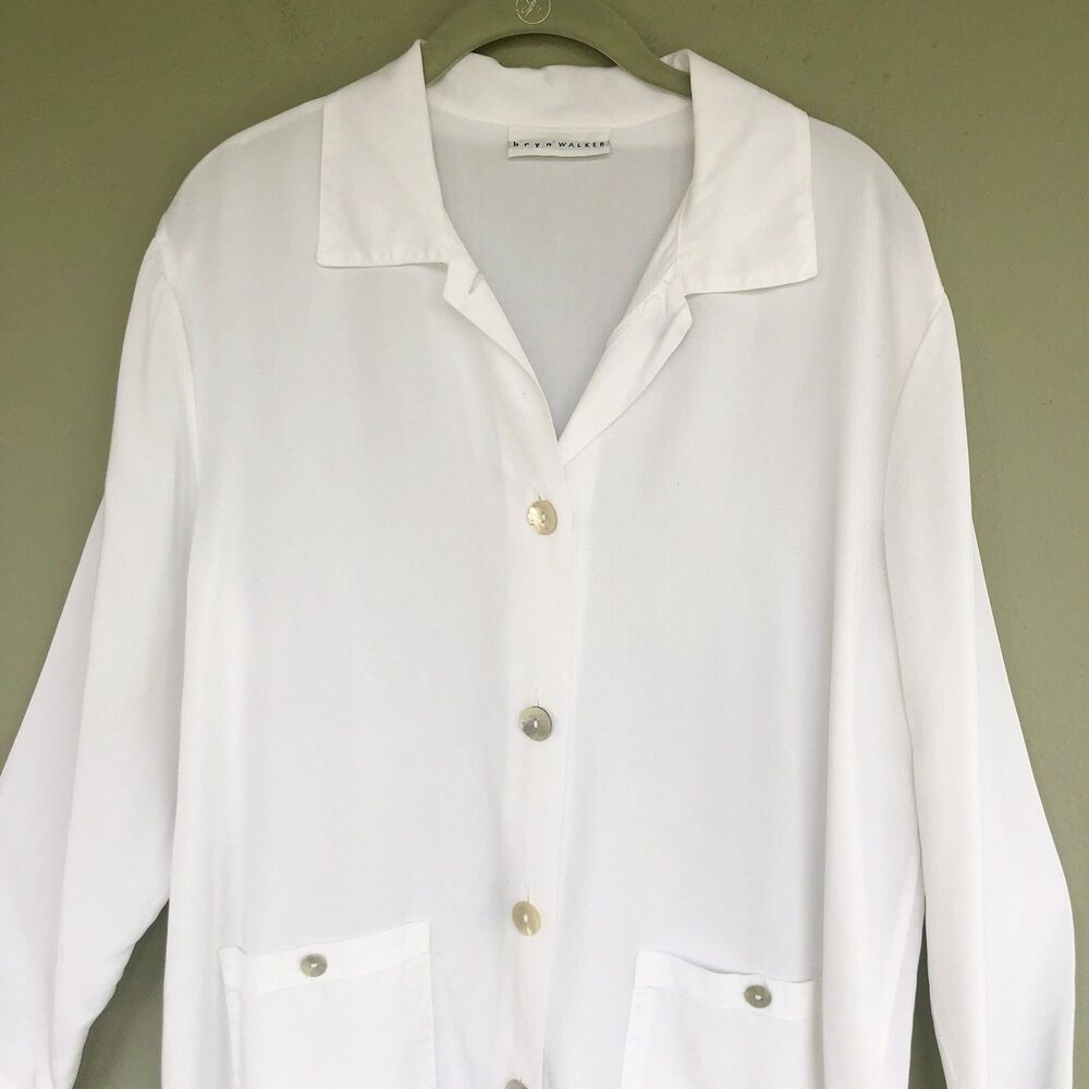 Bryn Walker Button Down Tunic Womens Small White Lyocell Coastal Lagenlook USA - Picture 2 of 15
